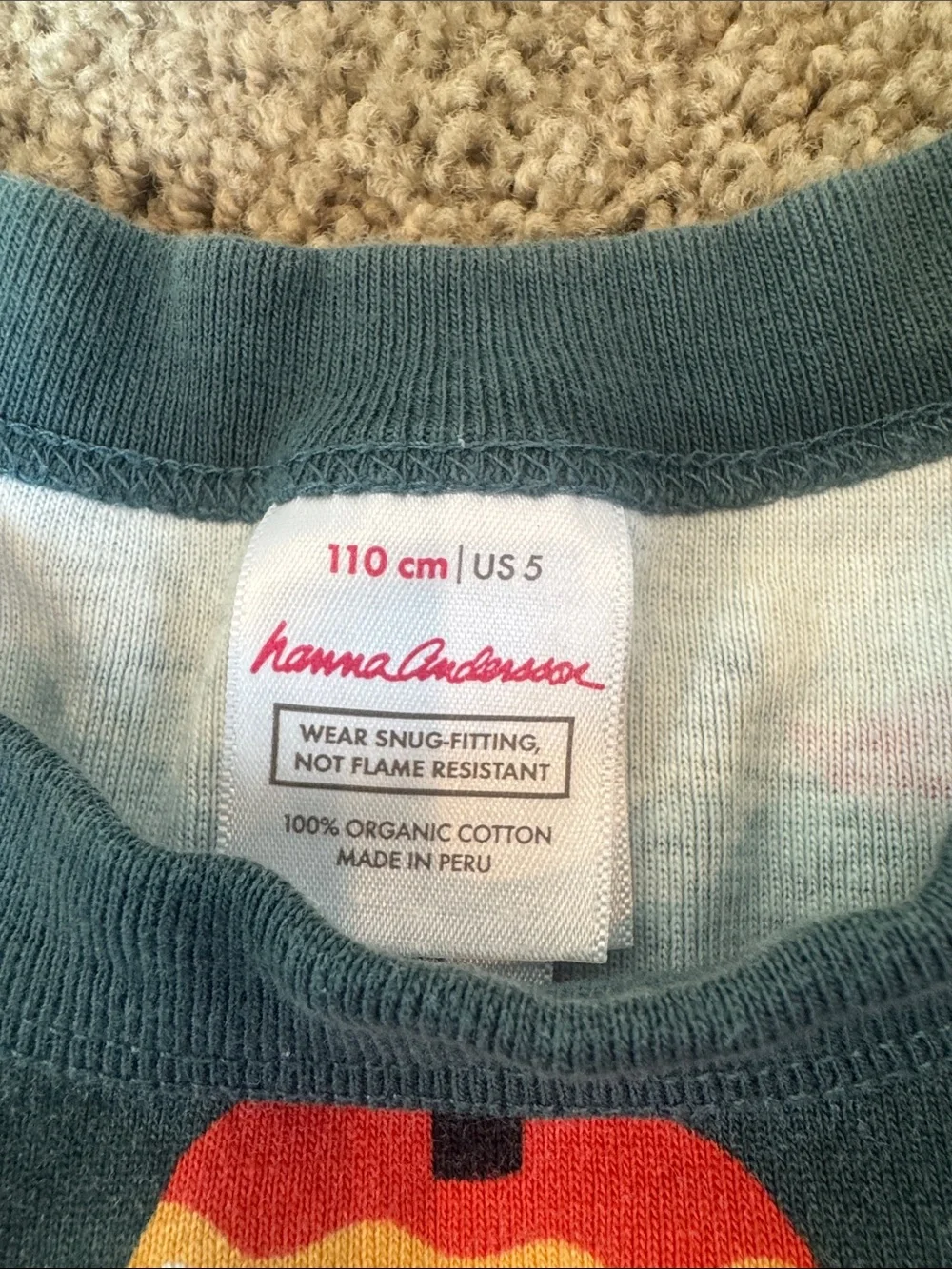 Hanna Andersson Teal Kids Pajama Set with Red and Yellow Apple Print